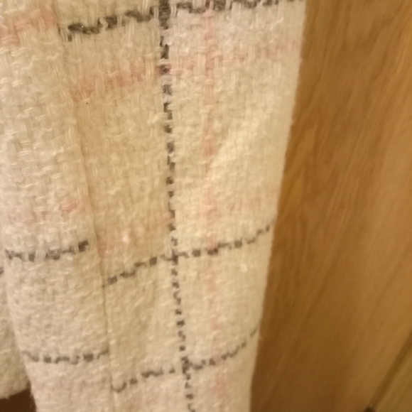 Sashimi Plaid Wool Blend Cream Pink Grey Cinched Three Button Open Cuff - Picture 4 of 11